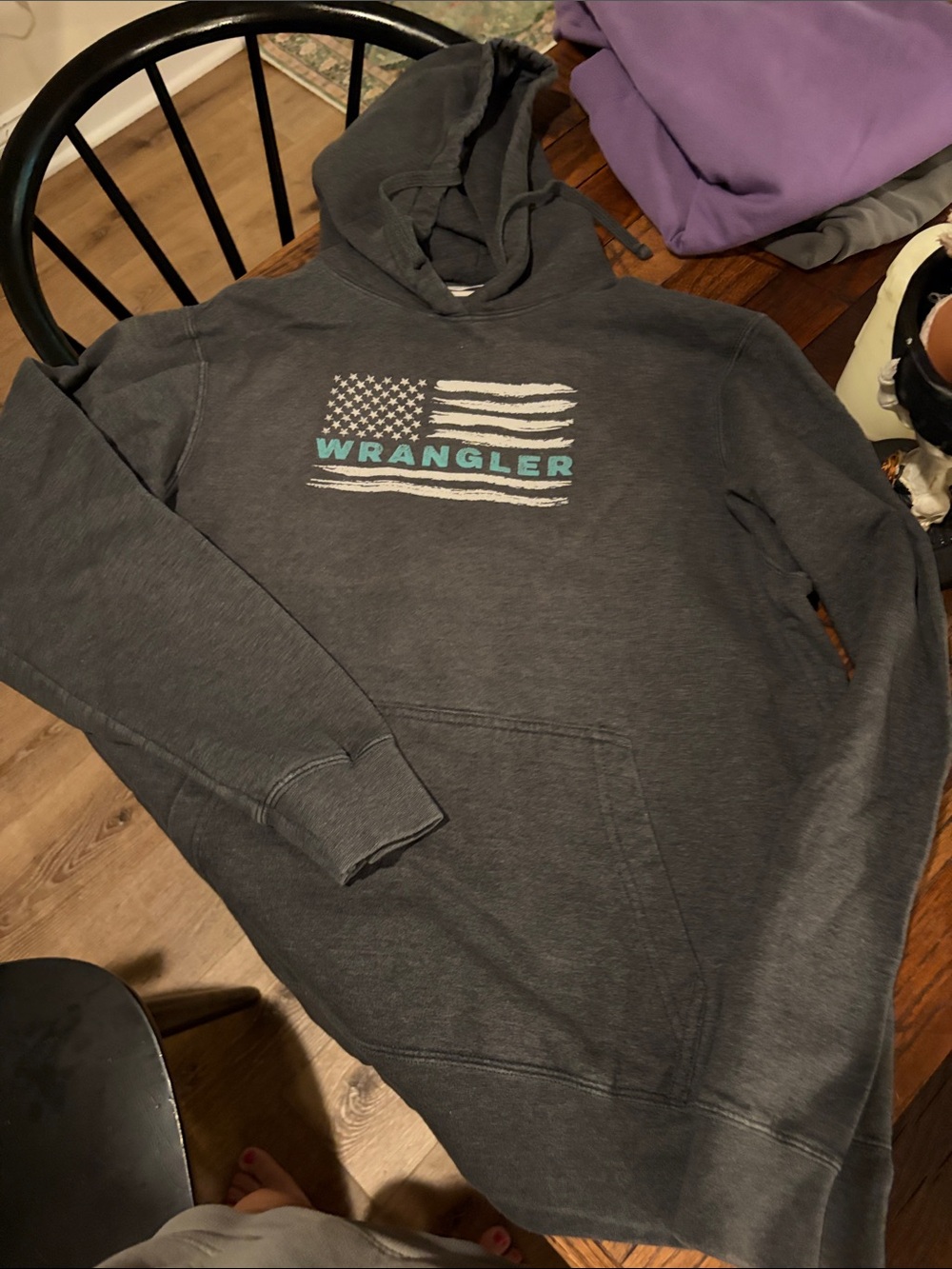 Wrangler Men’s Charcoal Gray Hoodie with Flag Logo